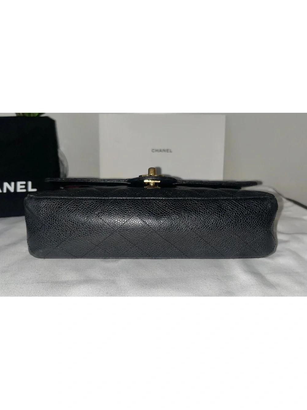 CHANEL Medium Classic Double Flap Caviar Quilted Handbag Black / Gold Hardware